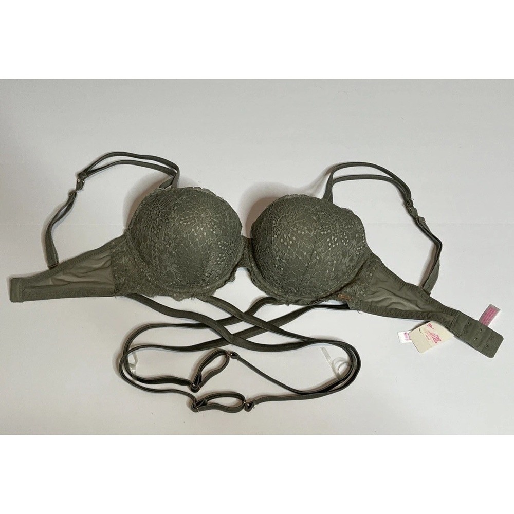 Victoria's Secret PINK Date Lace Push-Up Bra Wrap Around Straps Olive Size 32DD